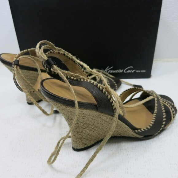 Kenneth Cole New York Wedge Style Leather Spaghetti Strap Dress Heels Sz 8.5 - Picture 4 of 7